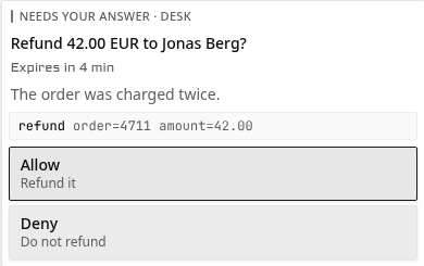 A permission card from desk, with 4 minutes left to answer.