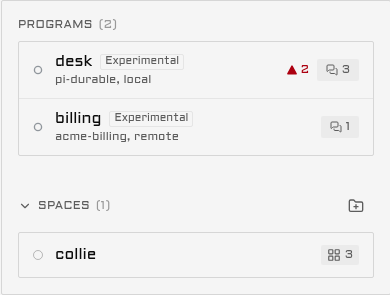 The Durable agents section above the spaces, with two conversations of desk waiting.