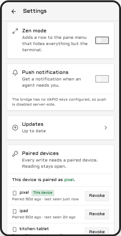 Settings with the Updates row reading Up to date.