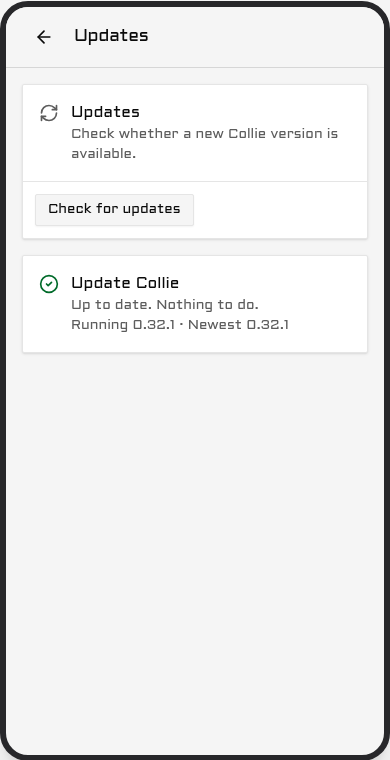 The Updates page on a host running the newest release.